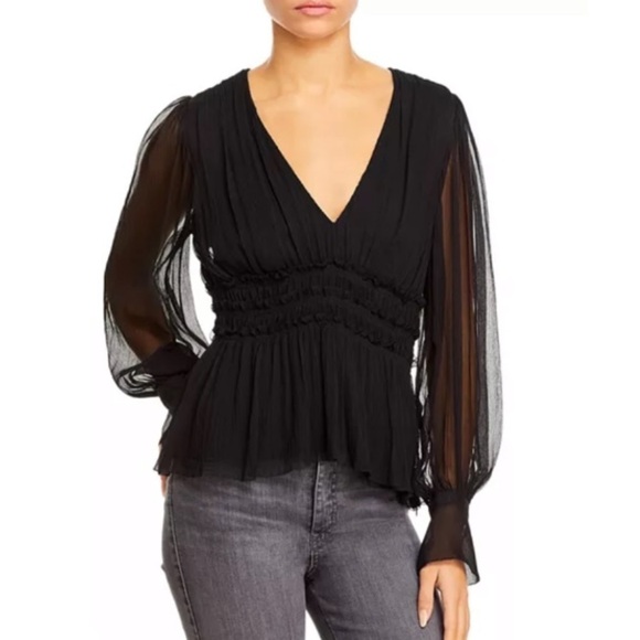 REBECCA TAYLOR SILK CHIFFON LONG SLEEVE BLOUSE - Picture 1 of 16